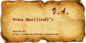 Vrba Apollinár névjegykártya